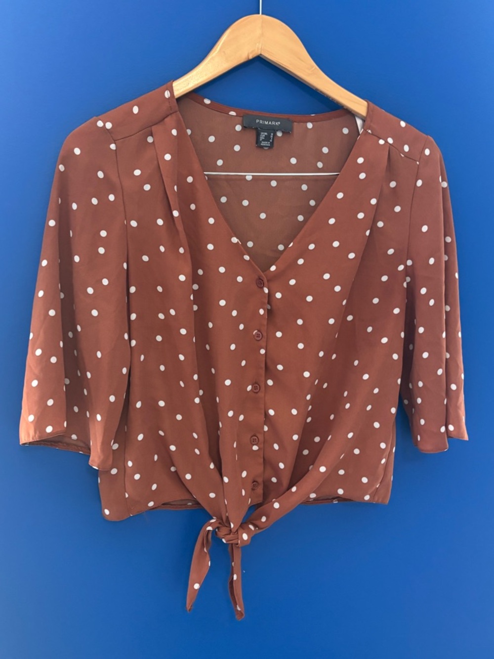 {Primark} Rust Polka Dot Tie-Front Blouse women's size 6